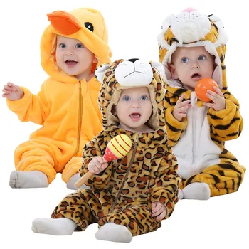 Комбинезон для новорожденных, осенне-зимний теплый флисовый костюм для маленьких мальчиков, одежда для маленьких девочек, комбинезон с животными, детские комбинезоны
