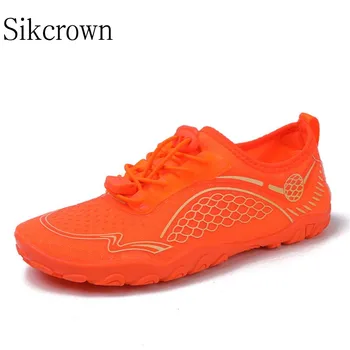 Оранжевая мужская пляжная обувь для плавания, летние тапочки, широкая обувь на босу ногу, женский спортивный кросс-тренажер в минималистичном стиле для спортзала