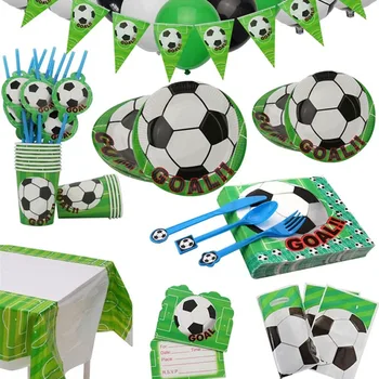 Футбольная одноразовая посуда для вечеринки, украшения для футбольного Дня рождения, Свадьба, Мальчишник, Бумажная тарелка, бумажный стаканчик, Шляпа, Салфетки.
