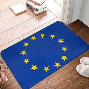 Коврик с флагом Европейского Союза, Фланелевый коврик с противоскользящим национальным флагом, впитывающий коврик для входной двери, кухни, ванной, ковриков для душа