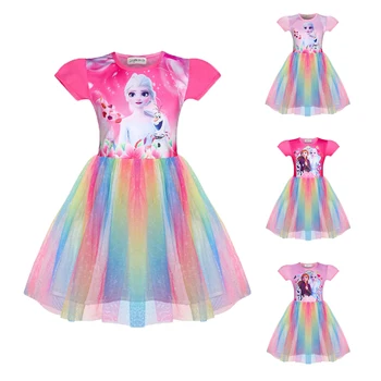 Новая летняя одежда для девочек Frozen для косплея с Анной Эльзой, платья с Микки Маусом, модное красочное платье для вечеринки, цельная одежда