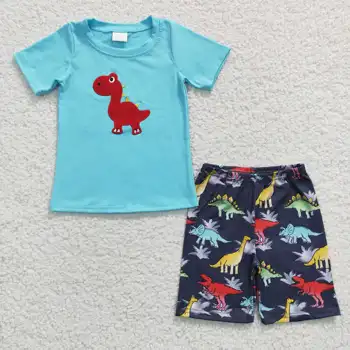 Новые продукты RTS Детская одежда с динозаврами, костюмы, летние детские шорты, комплекты с аппликацией для маленьких мальчиков