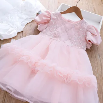 Летняя бутик-одежда для девочек, модное платье с рукавами-пузырями, Новое детское платье принцессы Pengpeng, детские платья на день рождения для девочек