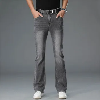 Бесплатная доставка 2022 Мужские летние тонкие джинсы-клеш со средней высокой талией, высококачественные модные повседневные брюки