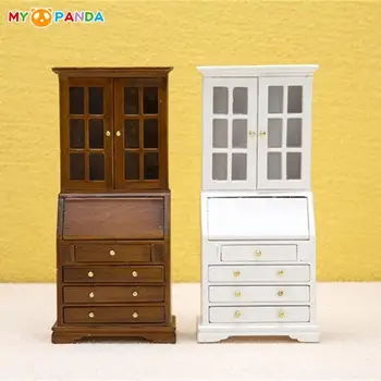 Миниатюрный кукольный домик 1: 12 в европейском стиле, книжный шкаф, шкаф для хранения, Шкафчик, деревянная мебель, модель кукольного дома, домашний декор