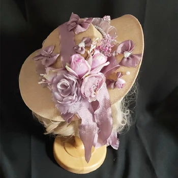 Новый Ретро-женский капот в стиле Лолиты с плоским верхом, солнцезащитная шляпа с цветочным кружевом, головной убор с широкими полями, аксессуар для послеобеденного чаепития