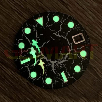Циферблат часов в виде рыбки 28,5 мм, зеленый, светящийся, подходит для механизма NH35/36 SKX # 1819