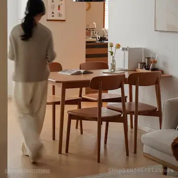 Сочетание обеденного стола и стула из цельного дерева в Скандинавском стиле, Домашняя Небольшая квартира, мебель из бревенчатого вишневого дерева в Японском стиле