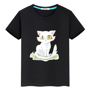 Футболка Suzume No Tojimari Daijin Cat из 100% хлопка, Футболка с Рисунком Каваи, Повседневная Летняя футболка с коротким рукавом Для мальчиков/Девочек