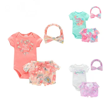 Наряды с цветами для новорожденных, детские боди с оборками, комбинезоны, шорты, костюмы, Летний комплект одежды для маленьких девочек