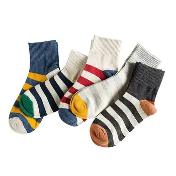 Носки женские из хлопка в японскую полоску, дышащие женские носки, впитывающие пот, женские носки со средней трубкой, модные универсальные носки