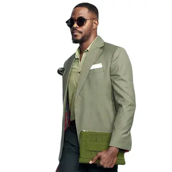 Мужские костюмы, куртка, приталенный комплект из 2 предметов / множество карманов, уникальный дизайн, Зеленый блейзер, темно-зеленые брюки, повседневный комплект мужской одежды на каждый день