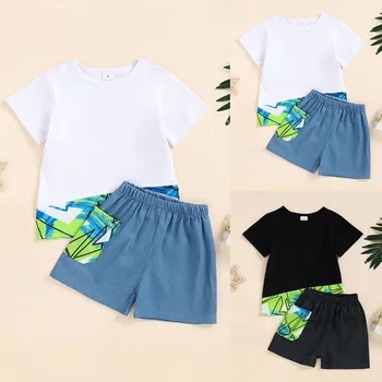 Новый Летний геометрический узор, футболка с круглым вырезом и короткими рукавами + шорты, модный костюм для мальчиков, толстовка для мальчиков и спортивные штаны