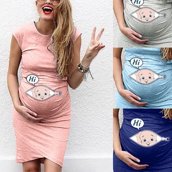Летнее Забавное Платье Для беременных С Полосатым Принтом Без Рукавов Для Беременных Grossesse футболка женский Платье Для беременных