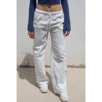 Xingqing y2k Брюки женские однотонные с завязками, с низкой талией, прямые брюки, уличная одежда 2000-х, женские спортивные штаны для бега трусцой