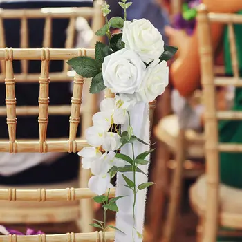 Свадебные Искусственные цветы, Белый Свадебный стул, цветочный орнамент для свадьбы в деревенском стиле, Спинка стула, Цветочное украшение скамьи у прохода
