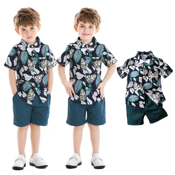 Летние Новые комплекты брюк для мальчиков, модные комплекты детской одежды, рубашка с принтом + повседневные шорты, детская одежда, костюм с короткими рукавами для мальчиков