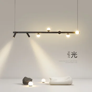 Современный простой светодиодный подвесной светильник, черный / белый, для столовой, Островная Длинная подвесная лампа, ресторан, бар, дизайнерские светильники в скандинавском стиле