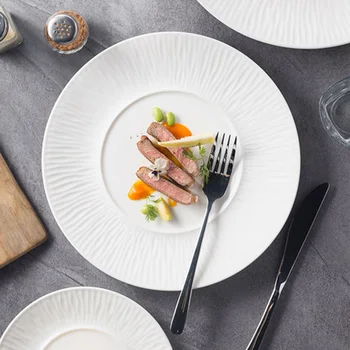 FANCITY Тарелка в скандинавском стиле, тарелка для стейка, белая керамическая тарелка, бытовая японская посуда, плоская тарелка, отель western plate light lux