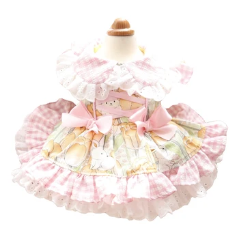 Платья для маленьких собачек, роскошная одежда для собак-принцесс с кружевными оборками и бантиками, розовая юбка с милым щенком для йорки Мальтезе