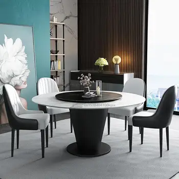 Поворотный стол из натурального круглого мрамора в итальянском стиле с 4 обеденными стульями, мастер-дизайн, Современная Простая квартира, Креативный обеденный стол