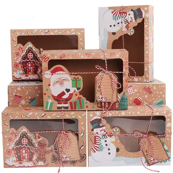 Рождественские коробки для печенья с окошком, праздничные коробки для печенья Для подарков, кондитерские изделия, конфеты, сувениры для вечеринок, рождественские коробки