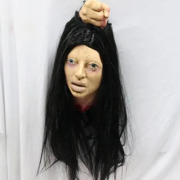 Хэллоуин Страшный кулон из поддельной человеческой головы Хэллоуин Вечеринка Дом с привидениями Длинные волосы Призрак Обезглавленное украшение