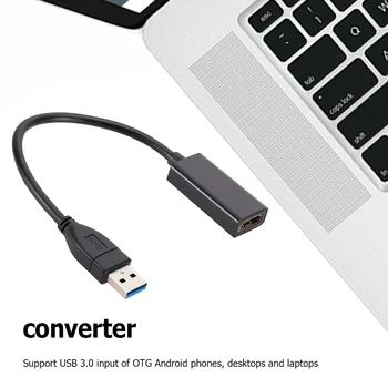 Конвертер, совместимый с USB 3.0 в HDMI, Портативный внешний видеоадаптер, кабель с поддержкой многоэкранного привода, бесплатный для настольных портативных ПК.