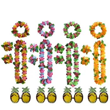 Гавайские ожерелья Луау Леи, браслеты и солнцезащитные очки в виде ананаса, тропические цветы Тики для летней вечеринки у бассейна.