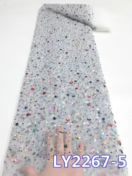 Африканская Французская сетчатая кружевная ткань с блестками 2023 Белое Высококачественное тюлевое сетчатое кружевное свадебное платье в Нигерийском стиле Материал LY2267