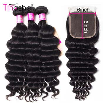 Tinashe Hair 6x6 Кружевная Застежка С Пучками Свободные Пучки Глубокой Волны С Закрытием Remy Бразильские Человеческие Волосы 3 Пучка С закрытием