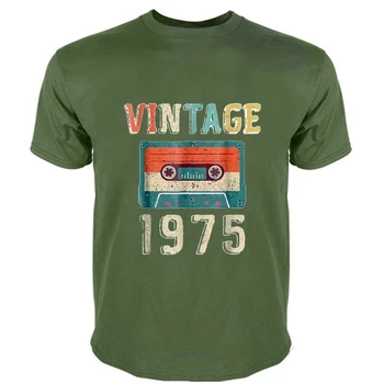 хлопчатобумажная футболка для мальчиков, модная брендовая футболка, мужской свободный подарок на 46-й день рождения, Винтажная футболка 1975 43-летней давности с микстейпом