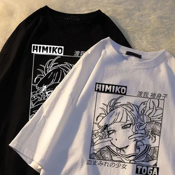 Женская футболка с принтом японского аниме, Летние повседневные топы в уличном стиле харадзюку с короткими рукавами, футболка унисекс оверсайз
