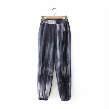 ZA 2020, новые весенне-осенние спортивные штаны с красителем для галстуков, женские брюки с высокой талией, свободные повседневные брюки с эластичной резинкой на талии, уличная одежда