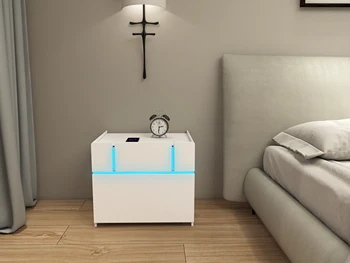 Новое роскошное беспроводное зарядное устройство smart прикроватная тумбочка со светодиодным выдвижным ящиком деревянные прикроватные тумбочки