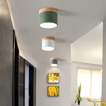 Светодиодный потолочный светильник для поверхностного монтажа 7 Вт Nordic wood Macaron Точечный светильник с регулируемой яркостью для внутреннего фойе гостиной