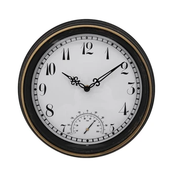 12-дюймовые ретро водонепроницаемые часы с термометром, цифровым дисплеем, украшение для внутреннего наружного украшения сада и двора