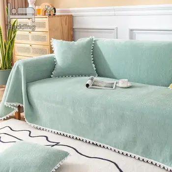 Однотонный чехол для дивана с кружевным краем в виде маргаритки, простой нескользящий чехол для дивана, домашний декор