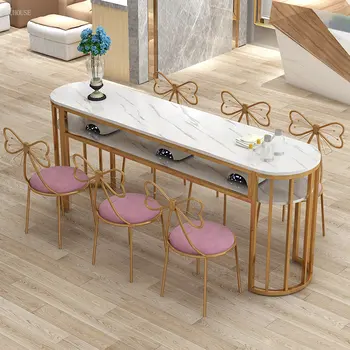 Простой современный маникюрный стол Салонная мебель Европейские Двойные Домашние маникюрные столы Круглые столы для маникюра в скандинавском стиле и набор стульев