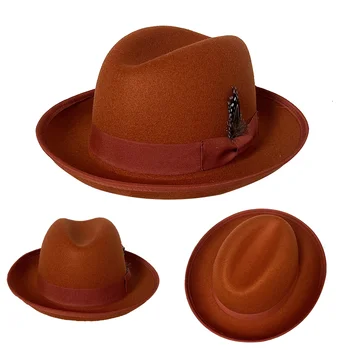 Сомбреро, фетровая шляпа, аксессуары из перьев с бантом, мужской цилиндр с откидными полями, ретро-джазовая шляпа gorras para hombres