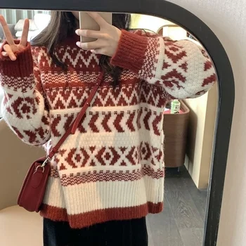 Новый Рождественский Свитер Для женщин, Плотный Осенне-зимний Свободный Повседневный Корейский Японский пуловер, Летний укороченный свитер