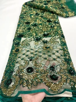 Африканская двухцветная ткань с вышивкой блестками, модное вечернее платье с кружевной вышивкой, ткань чонсам, 5 ярдов