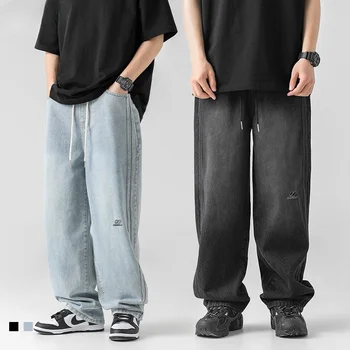 Мужская одежда в японском стиле 2023Hanlu, джинсы в стиле ретро, мужские весенние новые Японские свободные брюки с прямыми штанинами в полоску сбоку