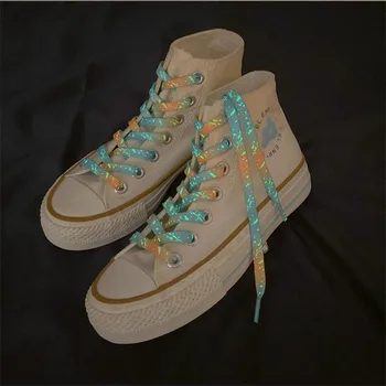 Модные 1 пара светящихся шнурков для обуви для мужчин и женщин, шнурки для обуви, светящиеся светодиодные флуоресцентные шнурки для кроссовок, парусиновые шнурки для обуви
