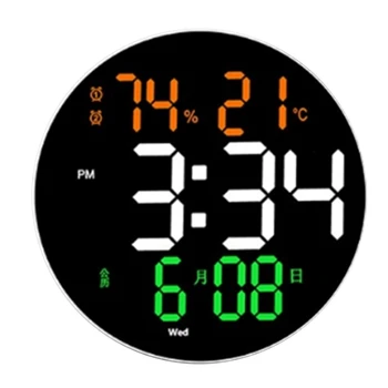10-Дюймовые цифровые настенные часы со светодиодным дисплеем, дистанционным управлением, регулируемой яркостью, цифровым будильником / температурой / Календарем / Датой