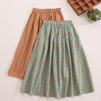 2023 Японская женская юбка с эластичным поясом в литературном цветочном стиле