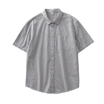 Винтажная рубашка с короткими рукавами в вертикальную полоску в японском стиле 2023 Года, мужские модные Уличные Свободные Повседневные хлопчатобумажные топы на лето A60
