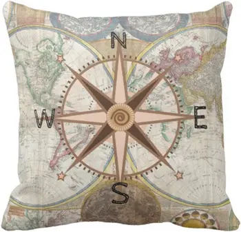 Наволочка для подушки, карта Детского мира, компас, Розовая комната, декоративная наволочка, домашний декор, Квадратная наволочка размером 20 x 20 дюймов