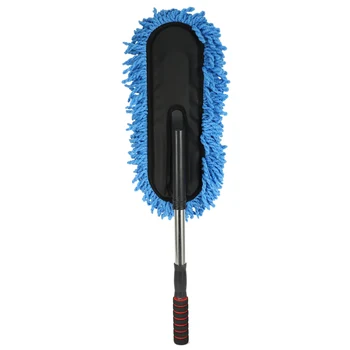 Щетка для чистки автомойки, тряпка, восковая швабра, телескопический инструмент для вытирания пыли из микрофибры с регулируемой длинной ручкой, синий