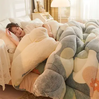 Лоскутное одеяло Twin Queen King Size, Утепленное Теплое одеяло, одеяло для дома и отеля, Роскошное Зимнее одеяло из шерсти ягненка с принтом, постельное белье